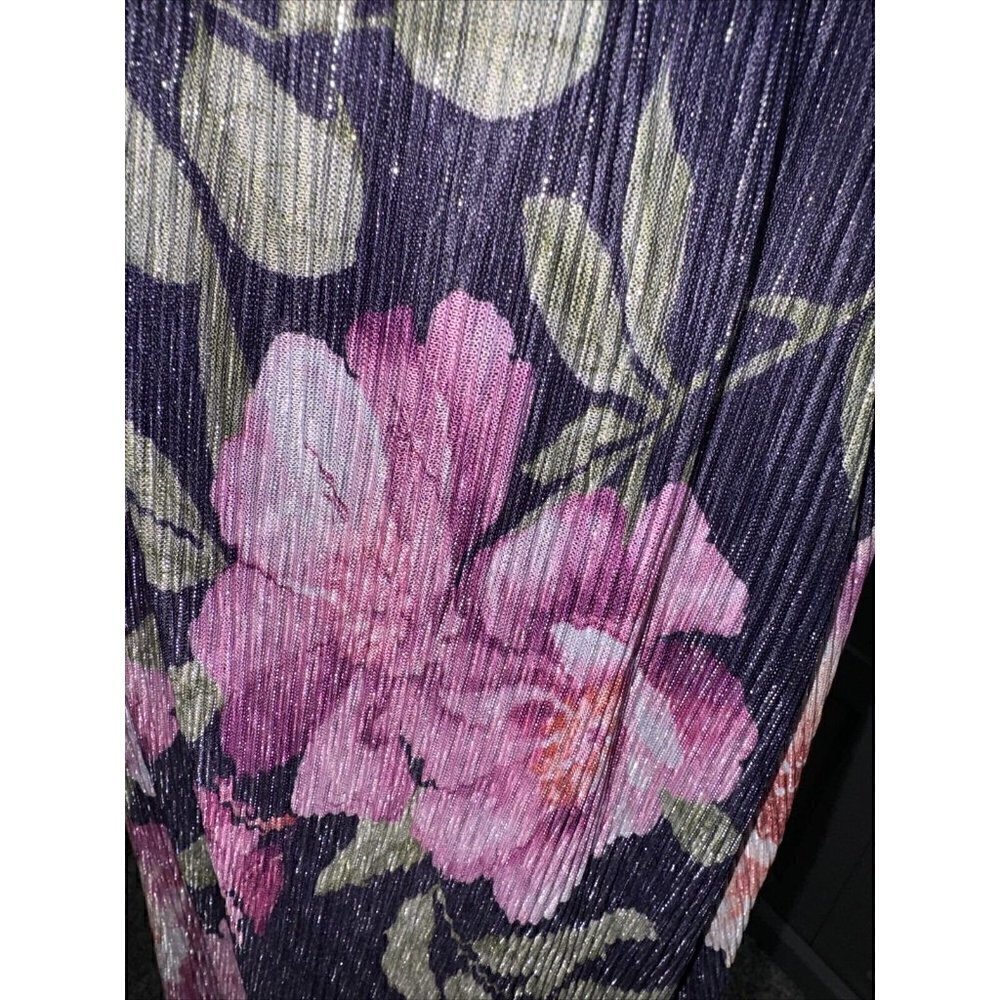 ELIZA J Women's Purple Floral  Metallic Sleeveless V-Neck Side-Slit Gown SZ 8 - Picture 4 of 8